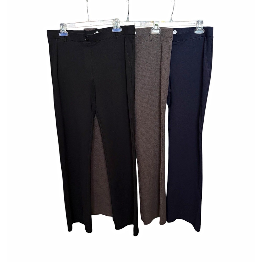 Lot of 3 Betabrand Dress Pants Black Blue Printed XL Long  Bootcut Comfort Work